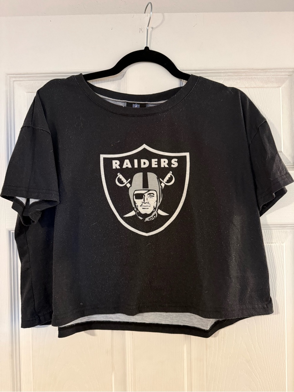 NFL Raiders Black Crop Top with White Shield Logo